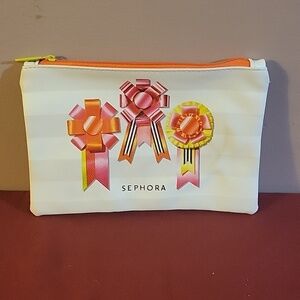 Sephora White and Neon Pink and Yellow Makeup Pouch/ Travel Bag